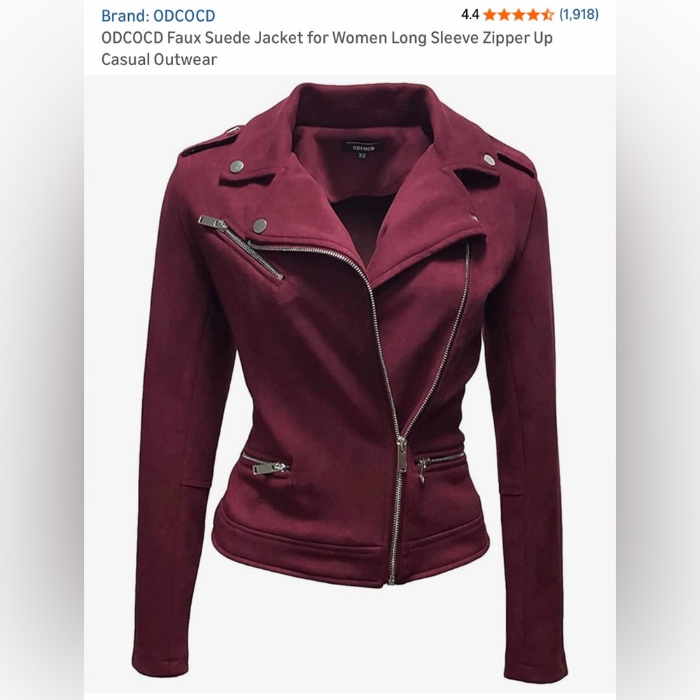 Burgundy Faux Suede Jacket for Women (Amazon)